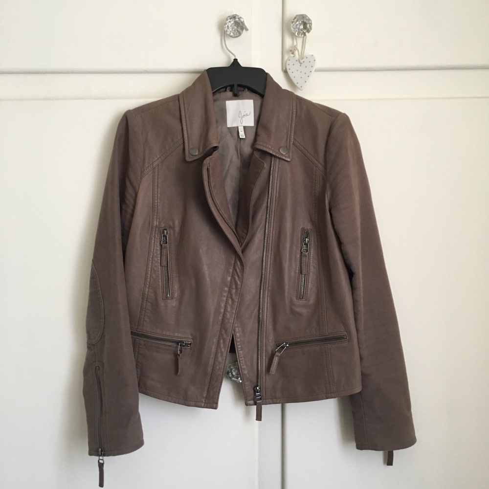 Joie Seabrooke Leather Cotton Moto Jacket Medium M